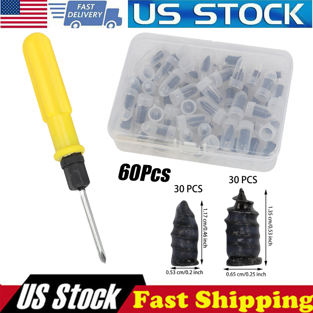 60pcs Tire Repair Rubber Nail Car Tire Repair Screw in Rubber Plug Nail Vacuum