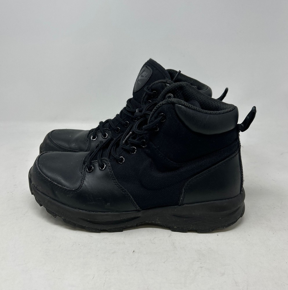 Nike Manoa Hiking Boots Mens Size 8 Triple Black Leather Lace Up Rugged Shoes