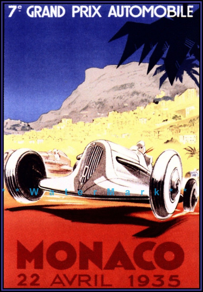 Monaco Grand Prix 1935 Vintage Poster Print Retro Style Car Racing Decor Art
