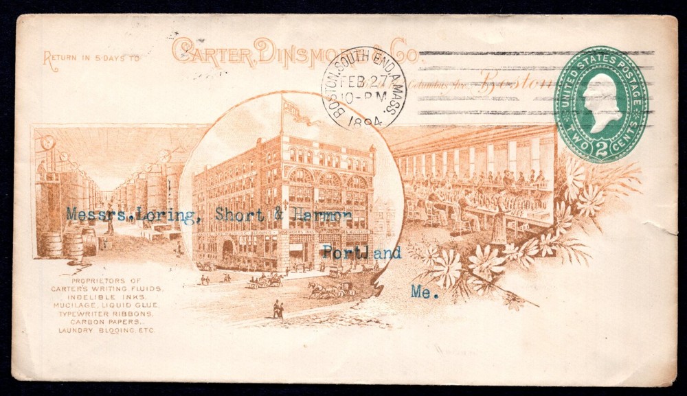 US 1894 BOSTON MASS. CARTER DINSMORE CO. ADVERTISING INKS & WRITING FLUIDS