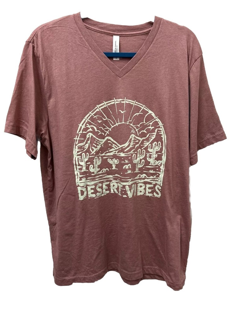 Bella + Canvas Womens Pink Heather XL V-Neck Graphic Desert Vibes Tee