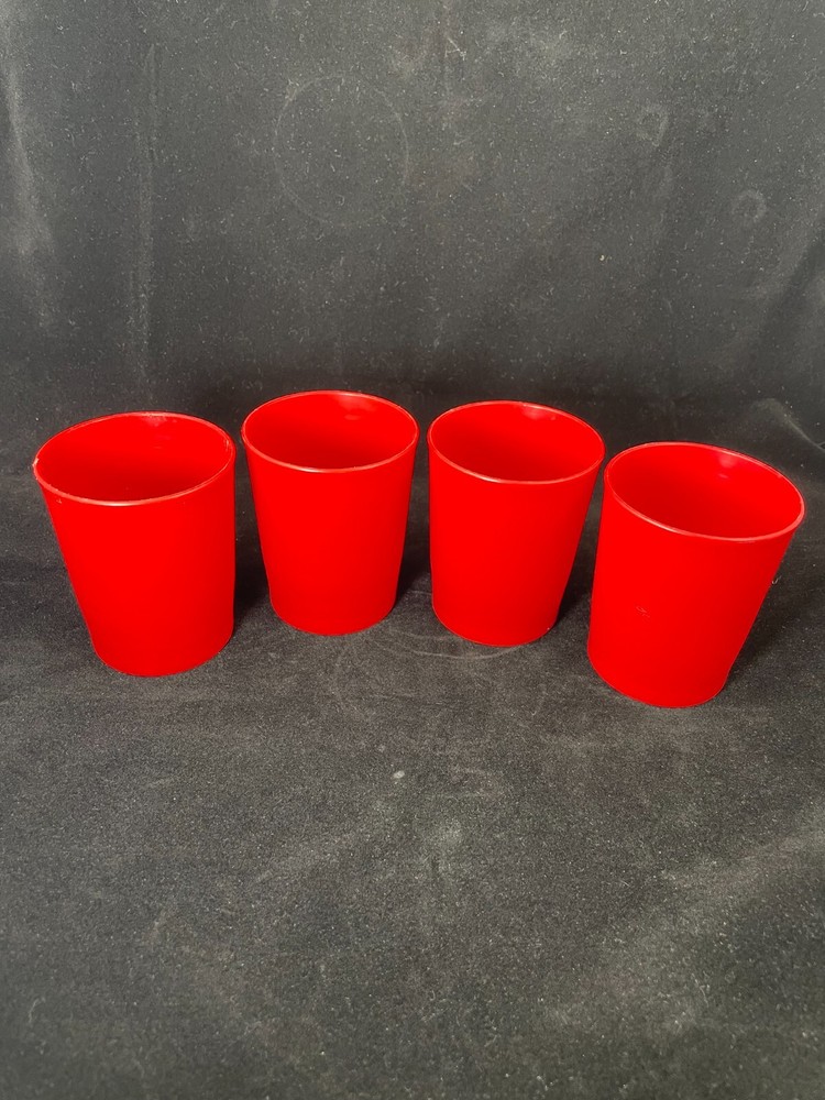 Vintage Set of 4 Red Tupperware 6 Oz Juice Glasses Tumblers 1251 Clean USA