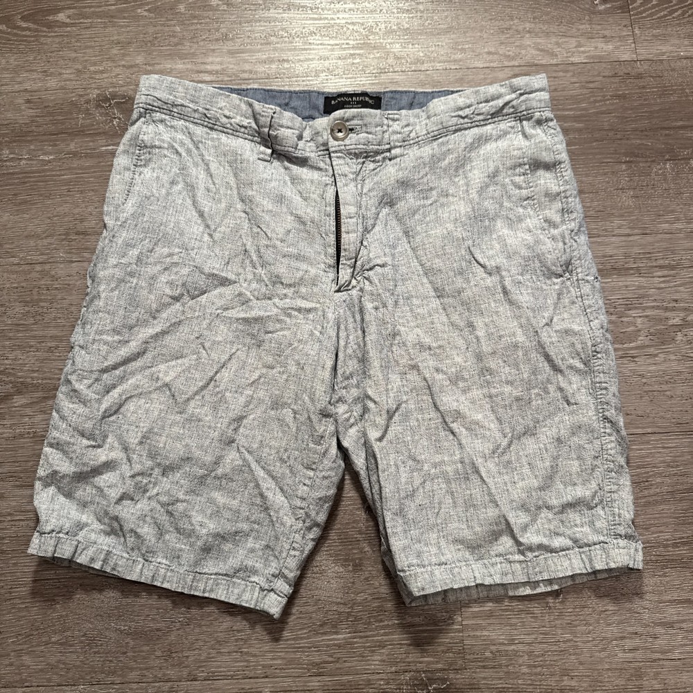 Banana Republic Shorts Mens 31 Gray Aiden Chino Linen Button 9