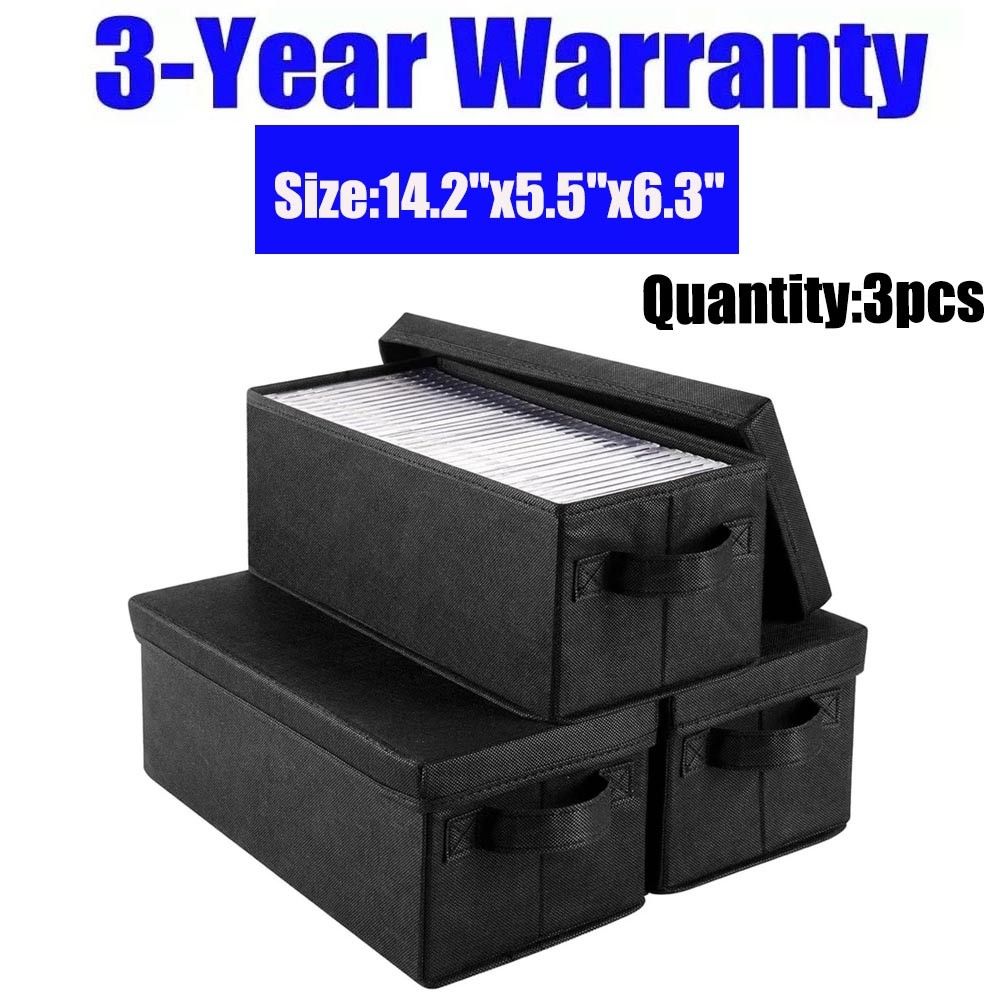 3-Pack CD DVD Storage Box with Lids for Disc Organization