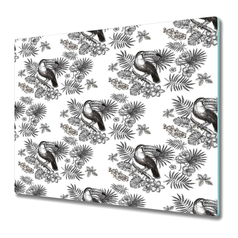 Glass Kitchen Chopping Board Worktop Saver Tropical Toucan Floral 60x52