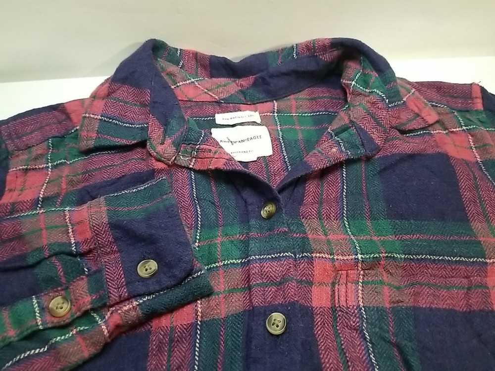 American Eagle Shirt Womens XS Plaid Button Up Boyfriend Flannel Long Sleeve