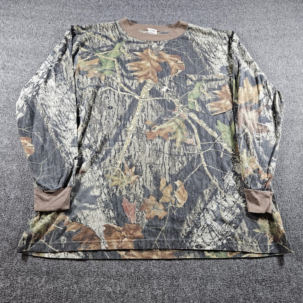 Mossy Oak Shirt Mens 2XL Camouflage Long Sleeve Pocket Hunting Camo Crewneck Tee