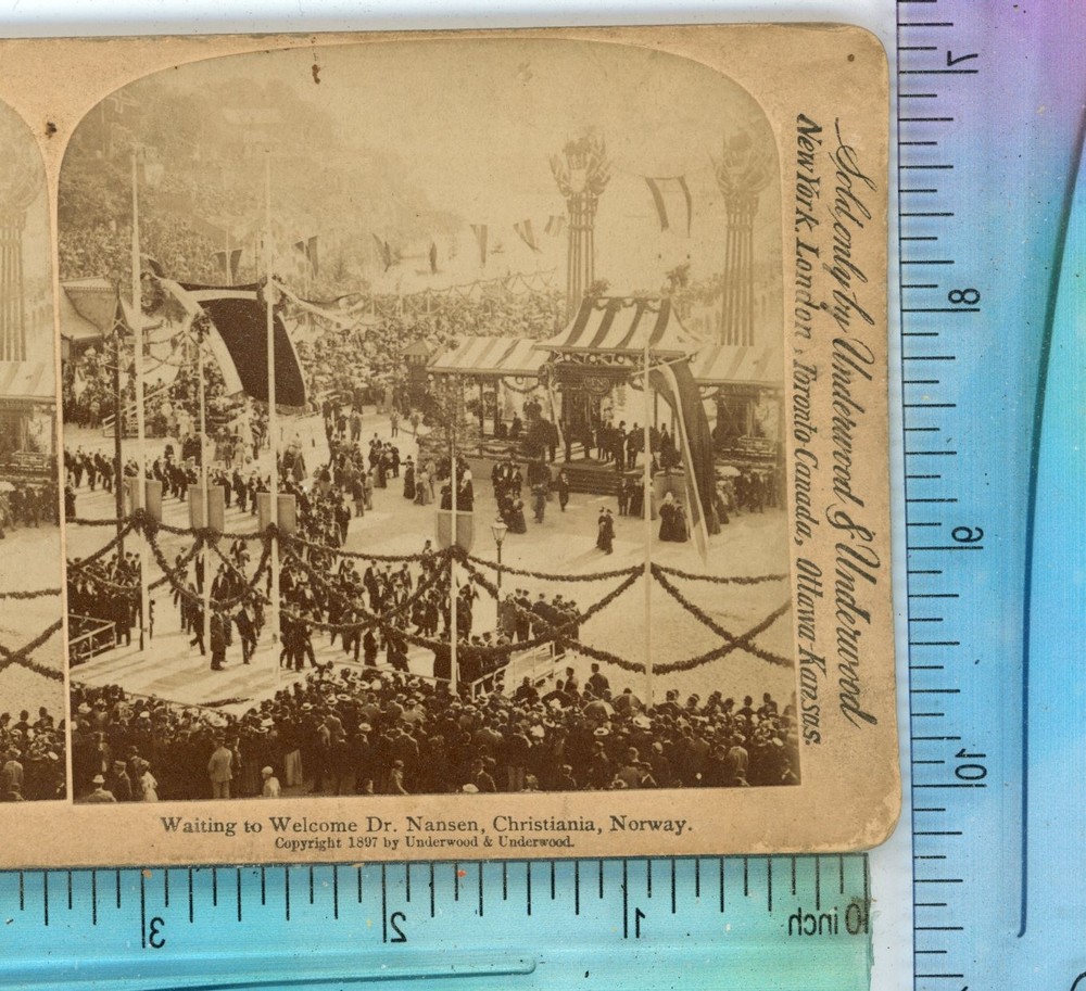 Waiting to Welcome Dr Nansen Christiania Norway Underwood Stereoview
