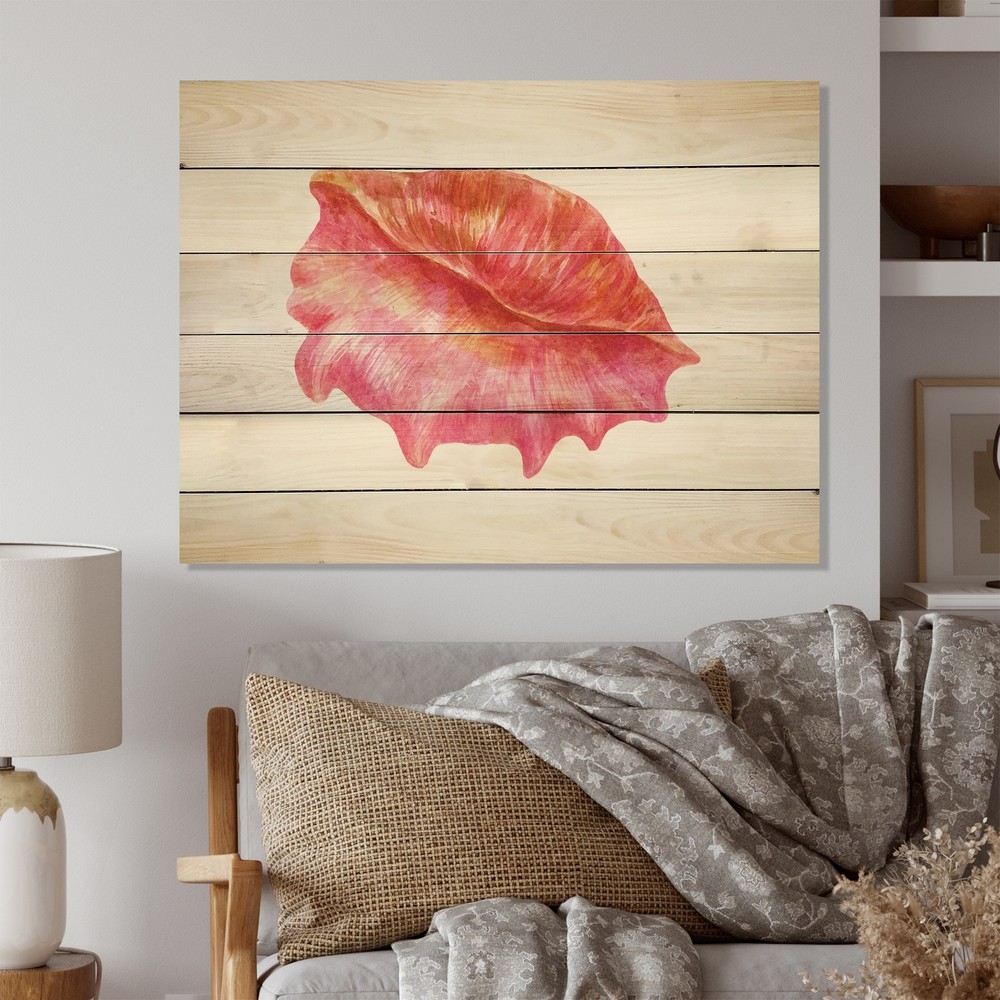 Designart 'Pink Sea Shell' Nautical & Coastal Wood Wall Art