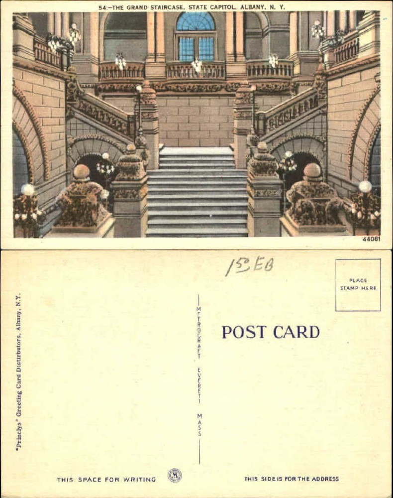 Grand Staircase State Capitol Albany New York NY unused postcard