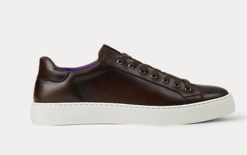 RALPH LAUREN PURPLE LABEL Brown Severn Burnished Leather Sneakers 12 D