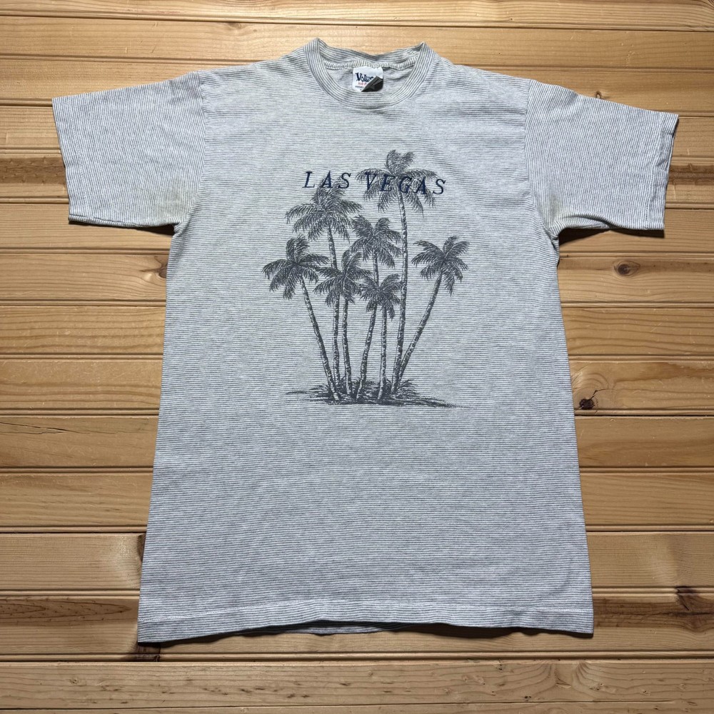 Vintage 90s Las Vegas Palm Trees Striped Surf Skate  Souvenir Shirt USA - Medium
