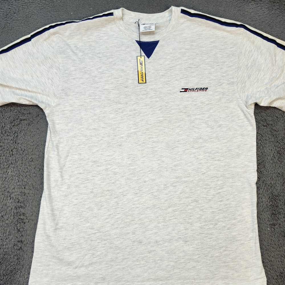 Tommy Hilfiger Shirt Mens XL Gray Hilfiger Athletics Logo Short Sleeve Crewneck