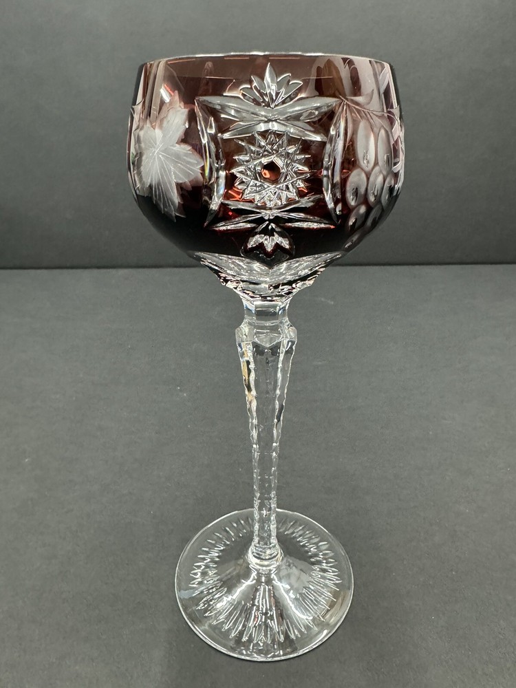 Nachtmann Traube Crystal Wine Glass Dark Red Cut to Clear 8 1/4