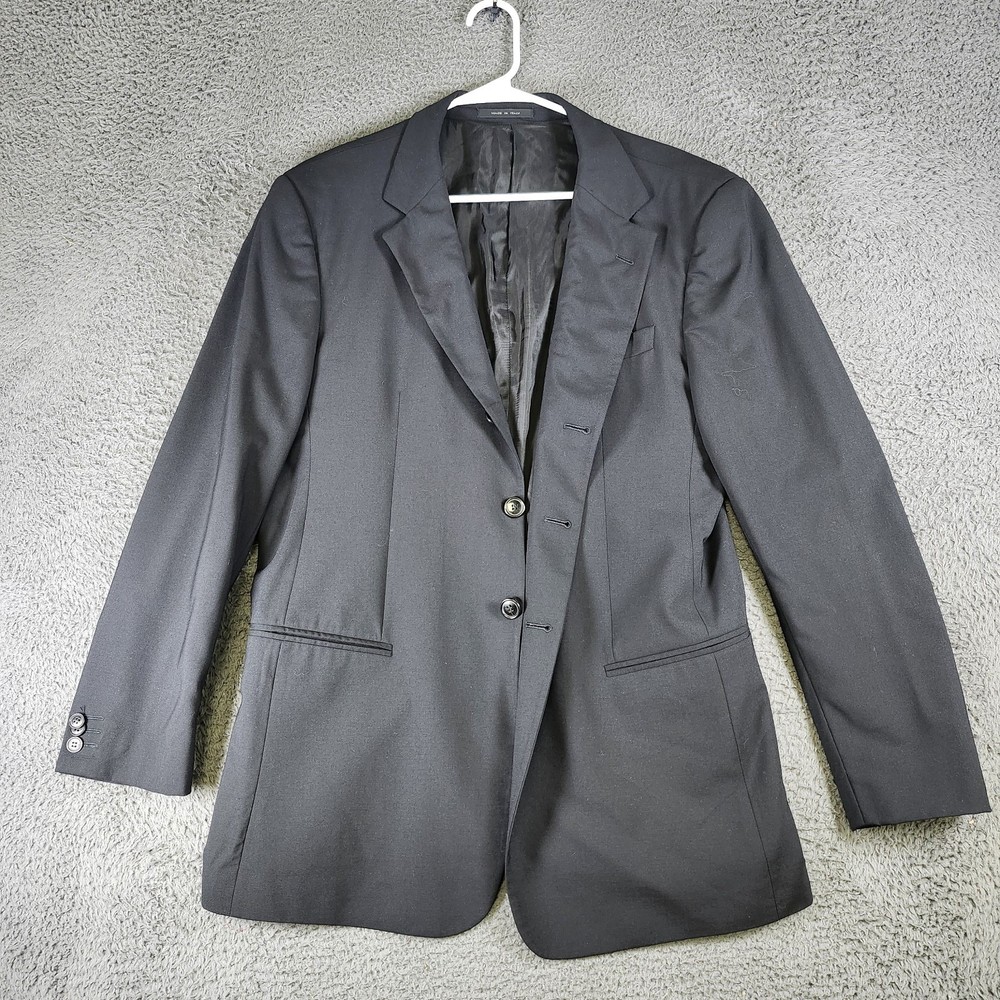 Emporio Armani Mens Blazer Black Wool 3 Button Lined Jacket Sport Coat Italy 42L