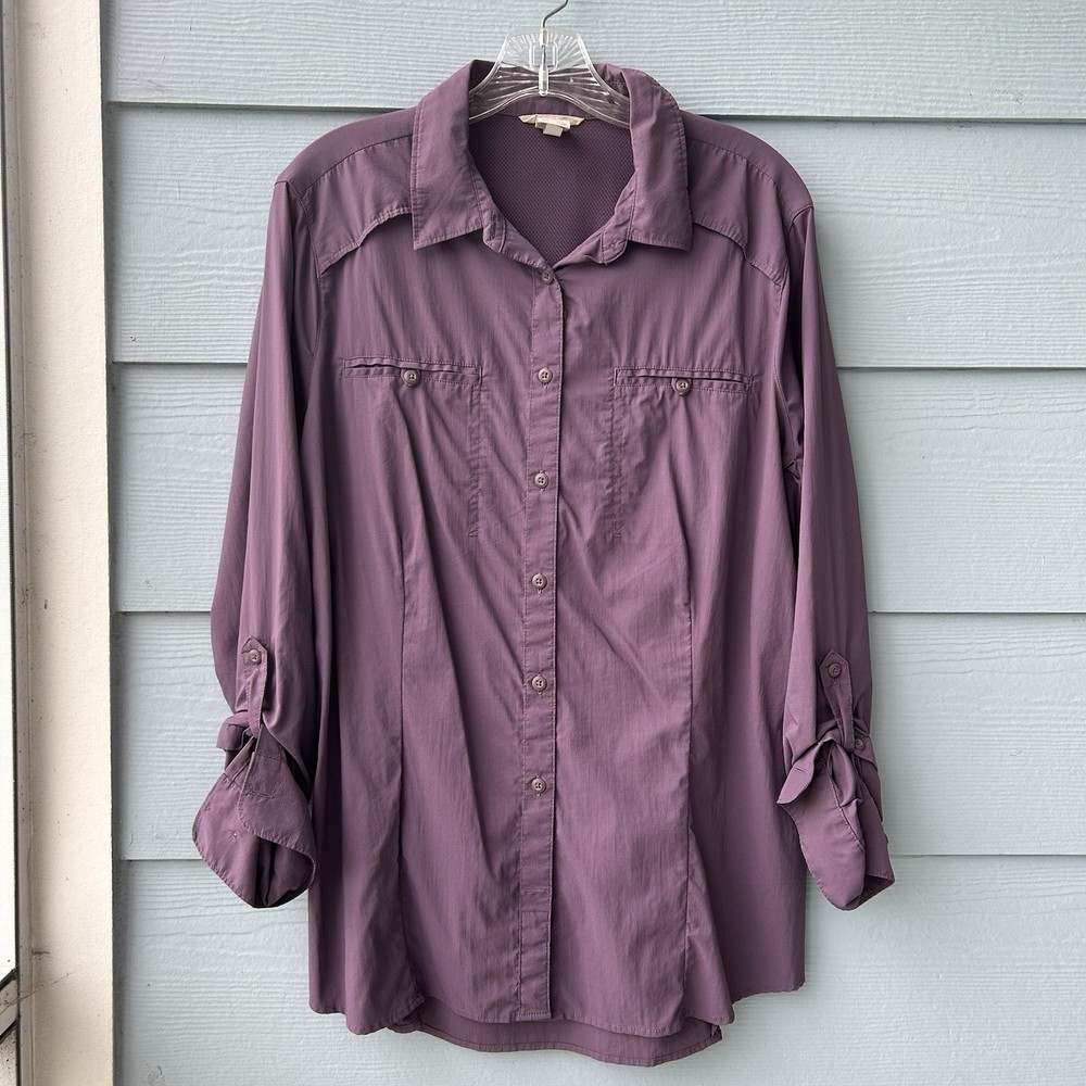 Duluth Trading Co Women’s Dusty Grape Button Down Shirt With Vented Back, Size L