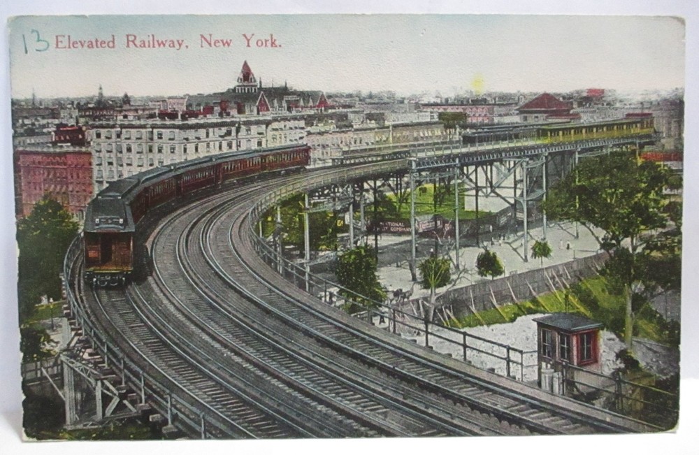 1910 Postcard Elevated Railroad New York City Ny, Railway, Train