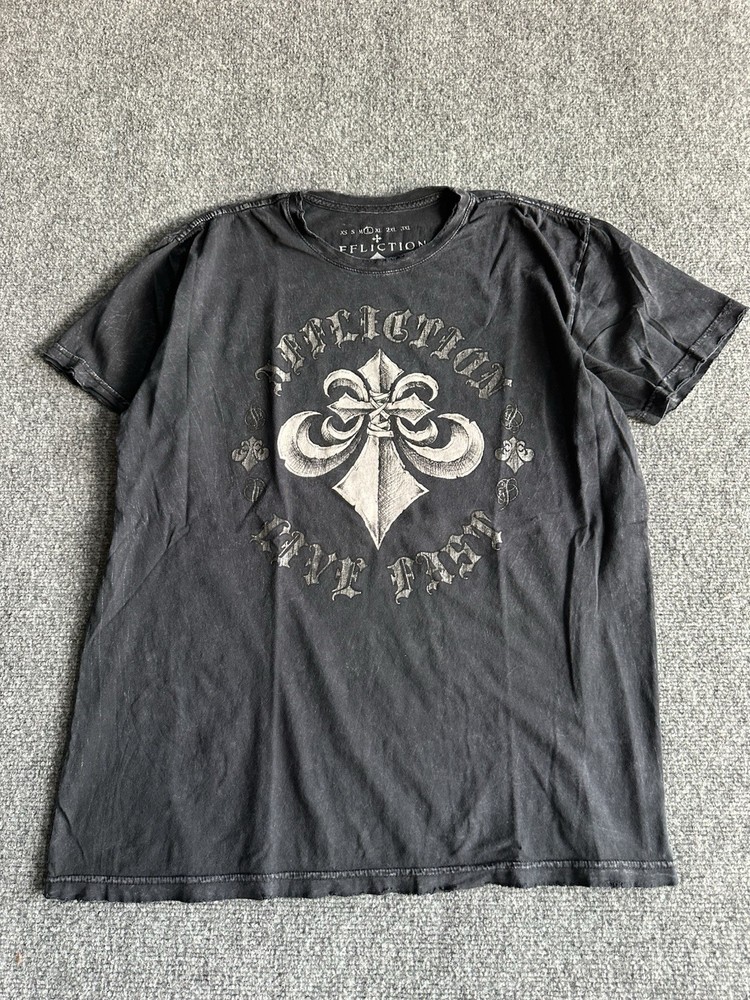 Affliction Y2K Live Fast Cross T Shirt Black Acid Wash Distressed Mens Size L