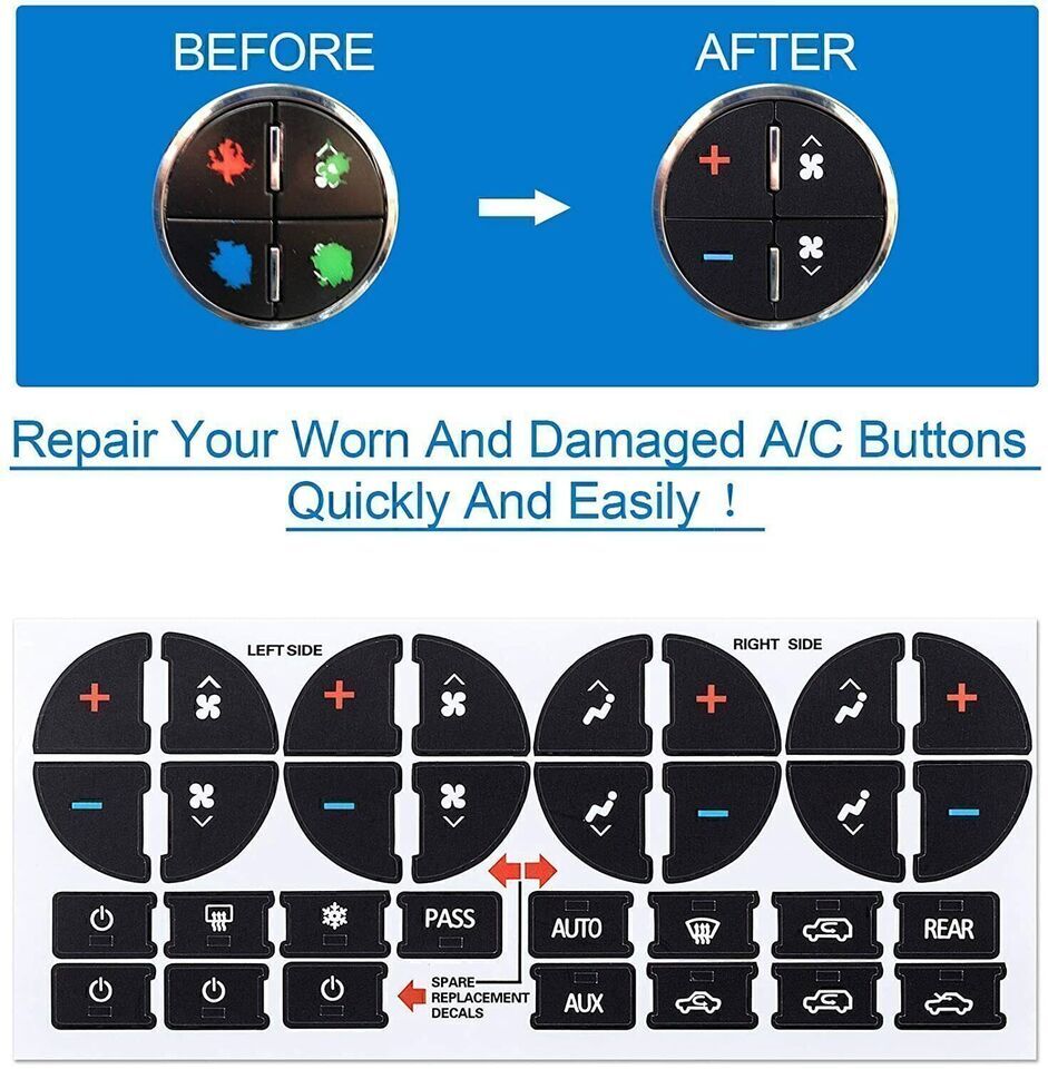 AC Dash Decal Button Repair Kit Sticker Replacement Fits For Chevrolet GMC Tahoe