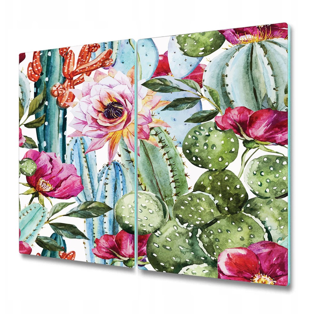 Tempered Glass Surface Protector Cactus flowers exotic Watercolour 2x30x52