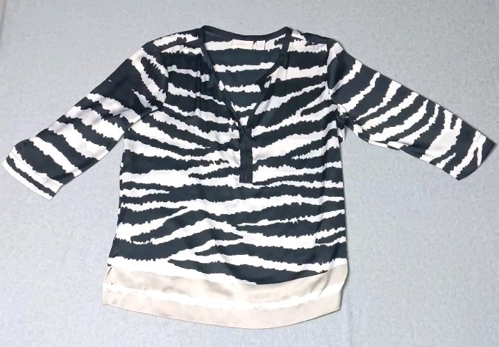 Chicos 3/4 Sleeve Tunic Top Blouse Womens Size 2 Black And White Zebra...