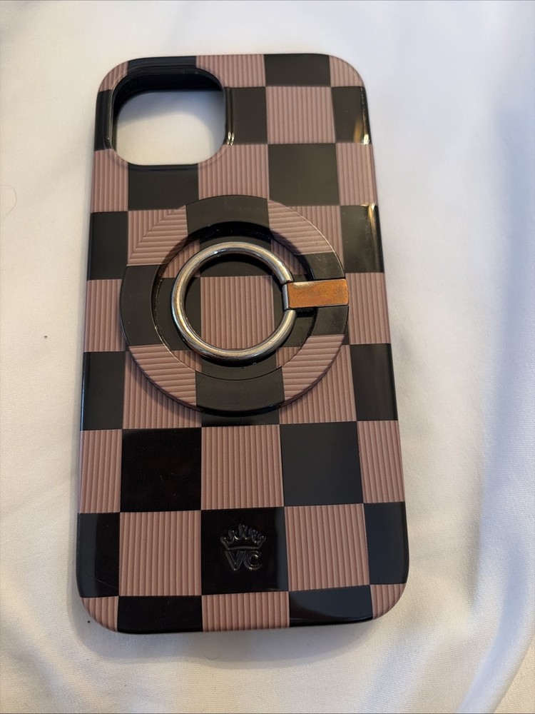 Velvet Caviar Magnetic Grip Ring Phone Case For iPhone 13 In Black/Taupe Check