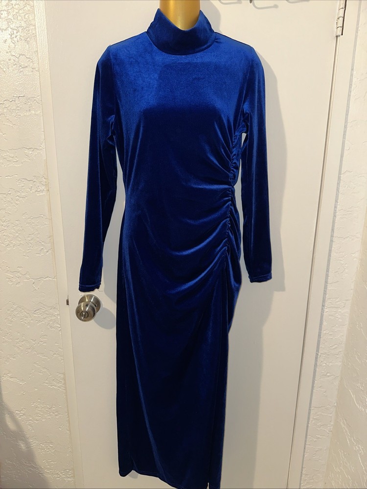 Blue Velvet Long Dress High Neck Switzerland Size Women’s Large Fit Like Medium