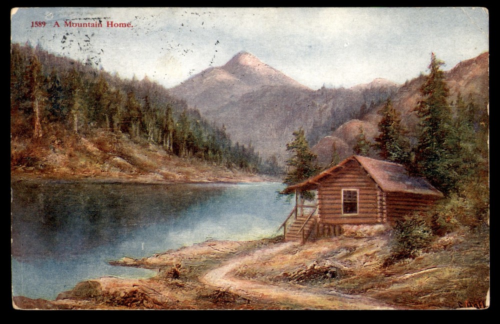 Postcard Mountain Cabin Scene