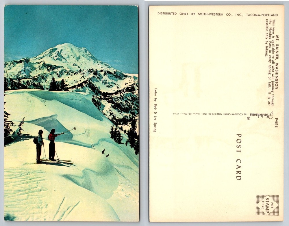 Vintage Mt Rainier Washington Postcard - Skiing Naches Pass by Bob & Ira Spring