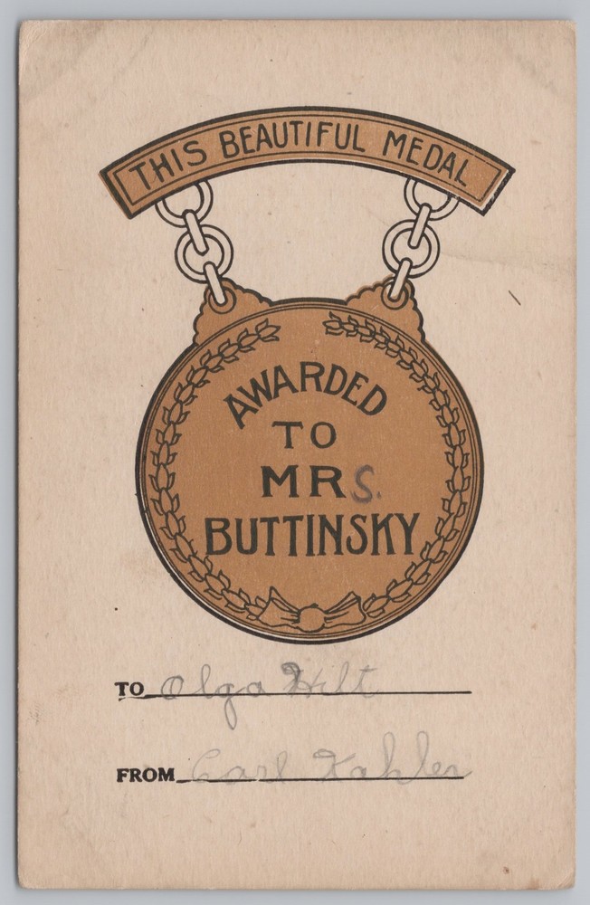 Comics~Beautiful Medal~Awarded To Mrs Buttinsky~Vintage Postcard