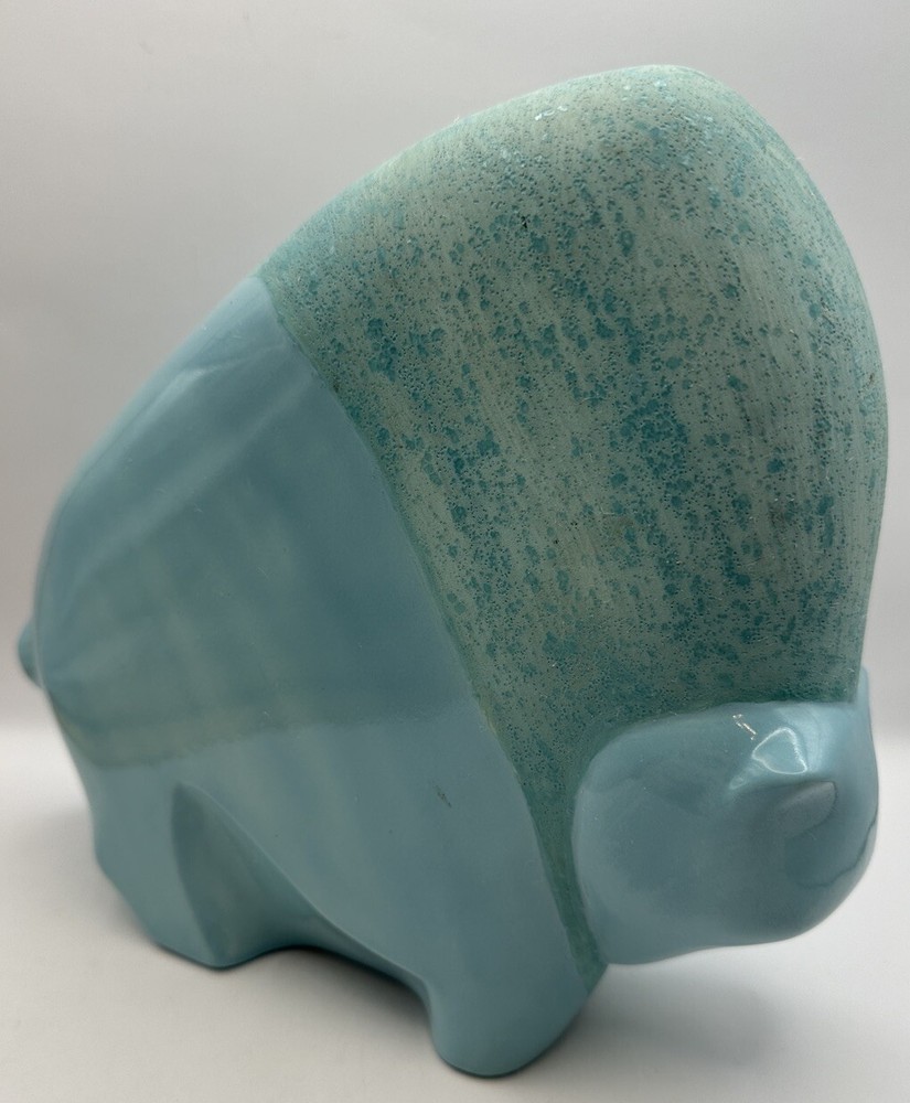 Vintage 1989 Blue Teal Buffalo Crest Mold Pottery Abstract-image