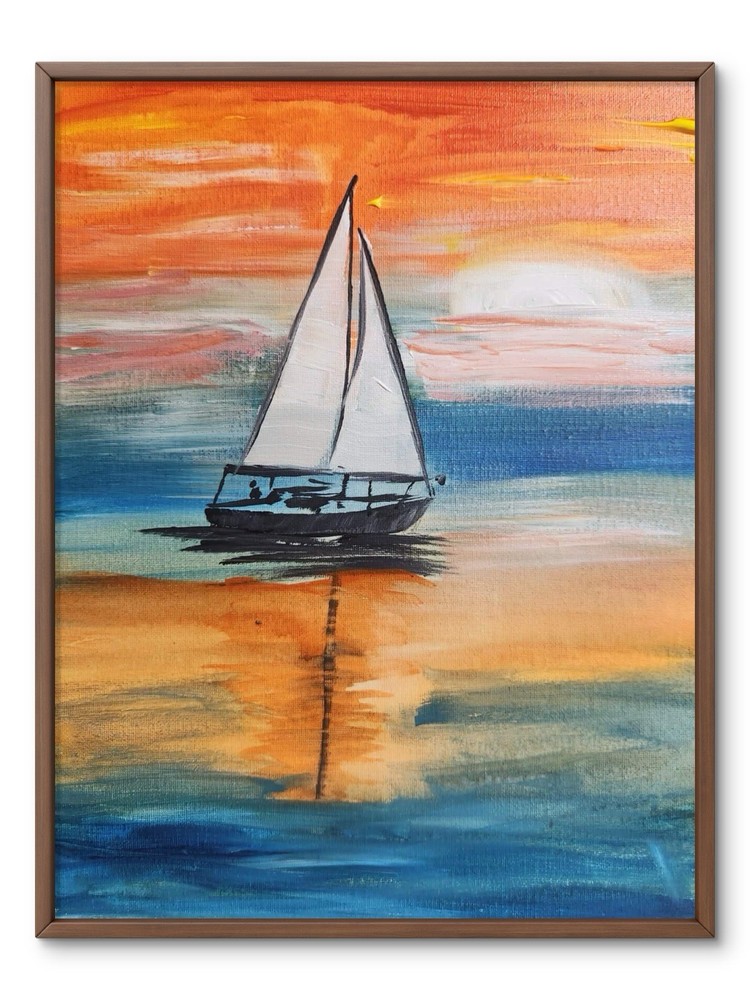 Abstract Sail Boat Impressionistic Original Wall Art 14X11 Canvas Acrylic