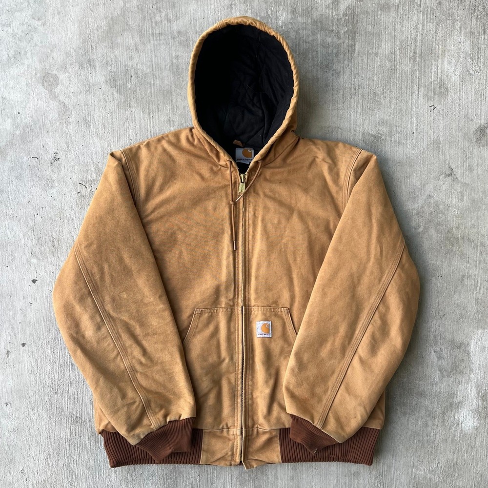 Vintage Y2K Carhartt brown hooded work jacket for men