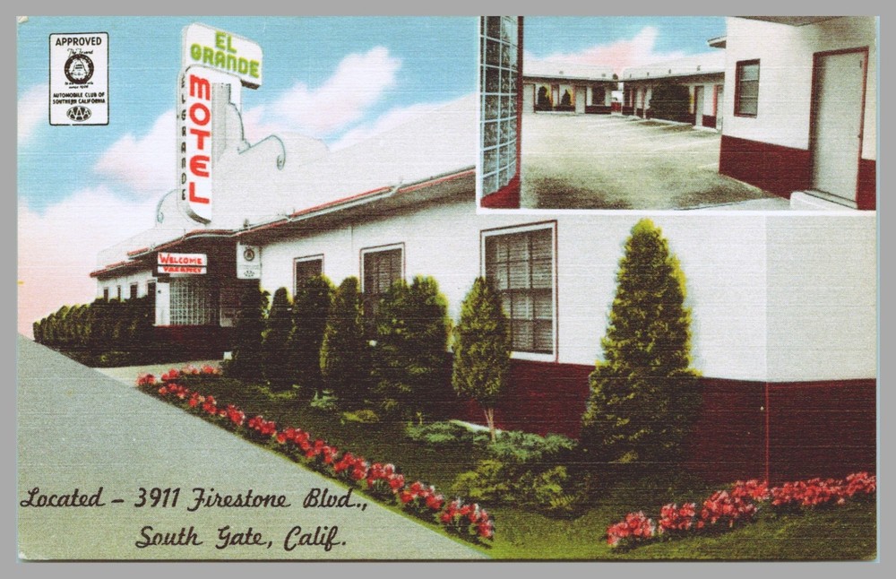 El Grande Motel South Gate California Linen c1930 UNP Advertising Postcard