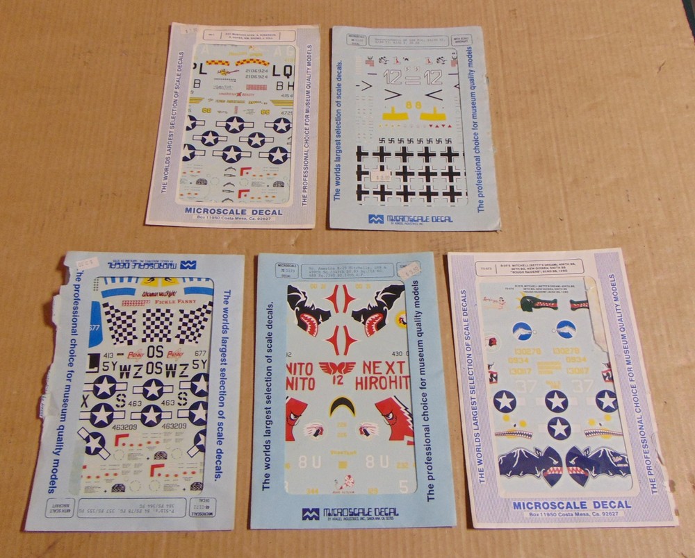 Lot of Microscale 1/48 & 1/72 Airplane Decals: B-25's, P51-D's, Messerserschmitt
