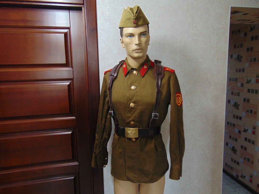 Soviet soldier's uniform, cap, belt, and fastenings. USSR Army. Size 48.