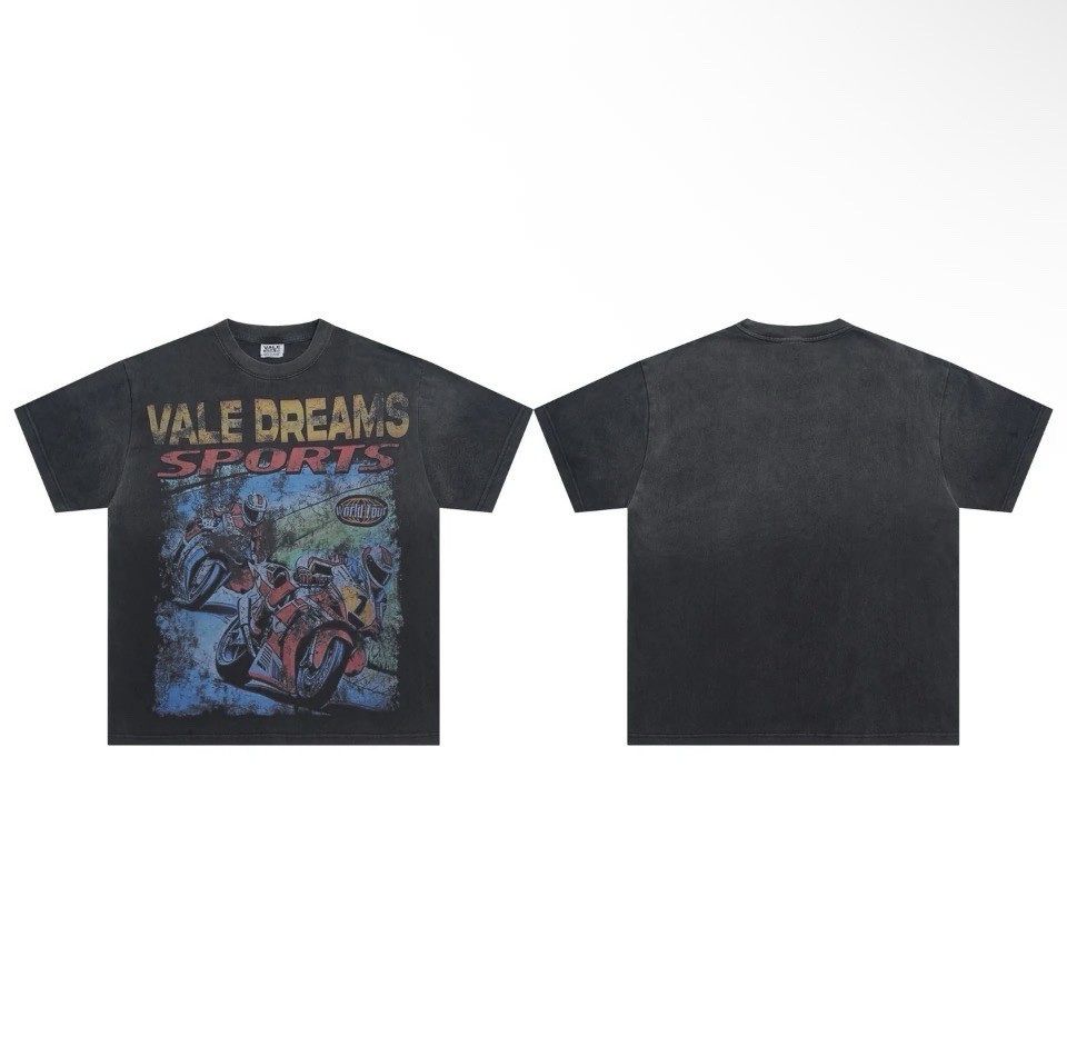 Valley Dream Men's M Black Crew Neck Short Sleeve Motorcycle Graphic T-Shirt