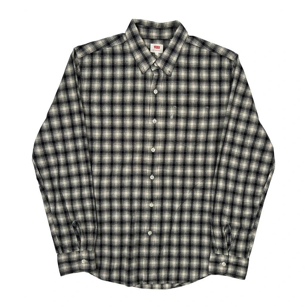 Levis Checked Flannel Shirt - Large Gray Cotton