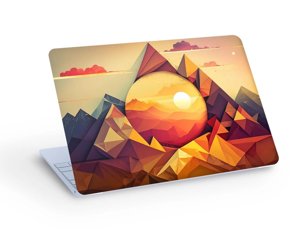 Abstract Sun & Mountain Laptop Skin Decal - Customizable Size-image