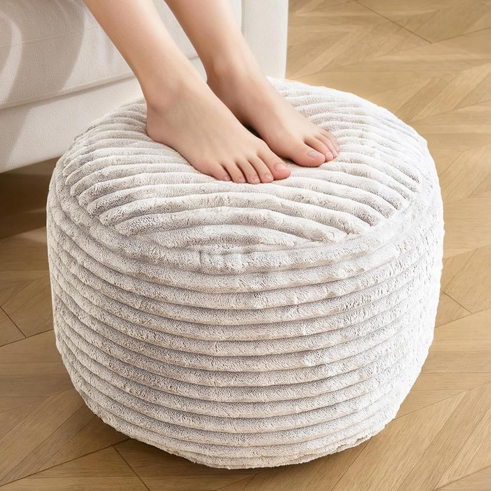 Round Pouf Ottoman,Corduroy Poufs W/ Memory Foam Filling Foot Rest,Soft