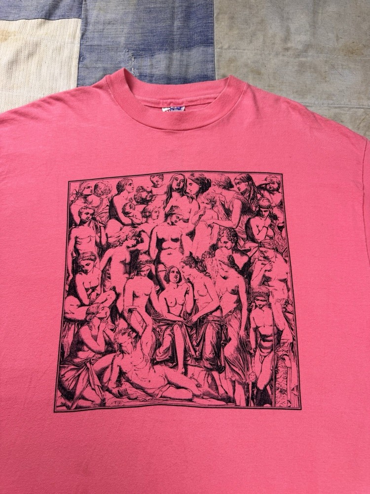Vintage Hanes Beefy Pink Art Museum Nude Renaissance Graphic T Shirt XL USA
