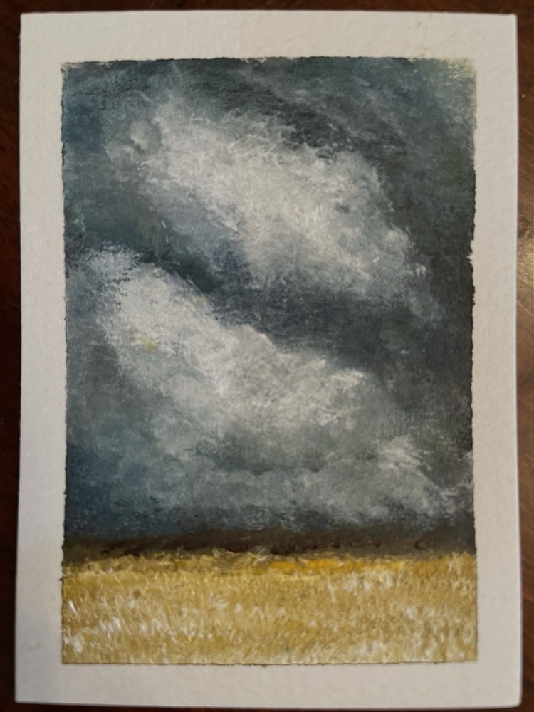 ACEO Storm Field Sky Clouds Landscape Original Acrylic Emily Daley 2.5 x 3.5
