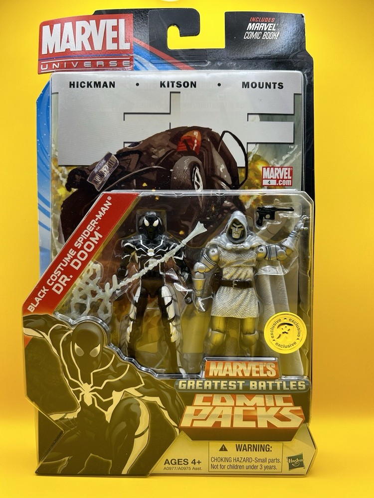 NEW HASBRO 2012 MARVEL UNIVERSE COMIC PACKS BLACK COSTUME SPIDER-MAN & DR DOOM