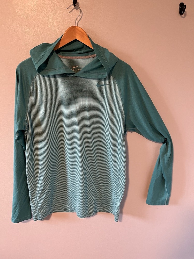 Nike Men's Dri-Fit Teal/Striped Long Sleeve Pullover Shirt Size Large