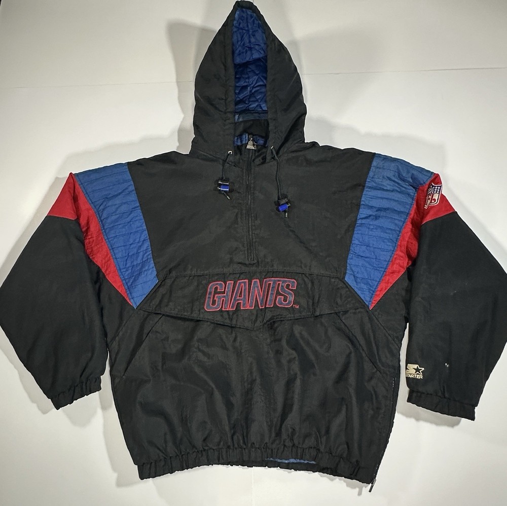 Vintage 90s Starter New York Giants Puffer Jacket Hooded Pullover Mens XL