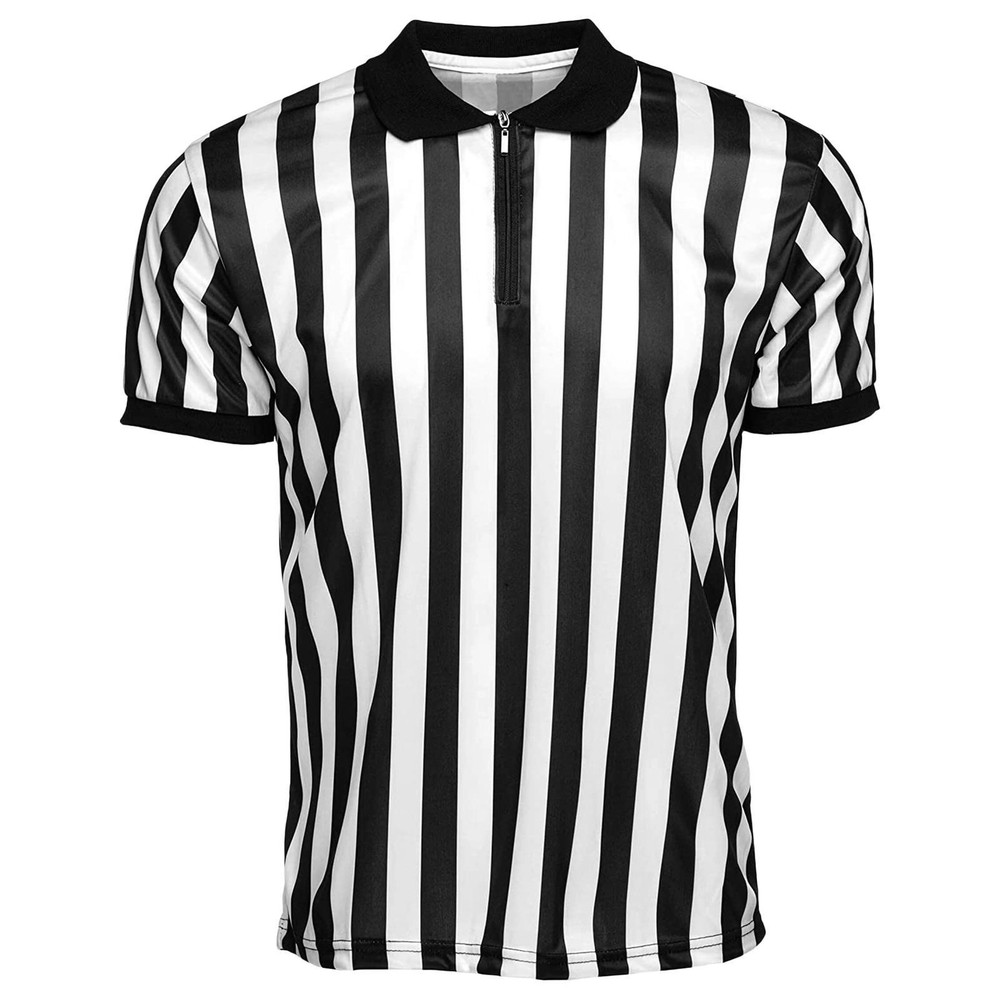 Breathable Collared Short Sleeve T Shirt Black White Referee Shirt Collared