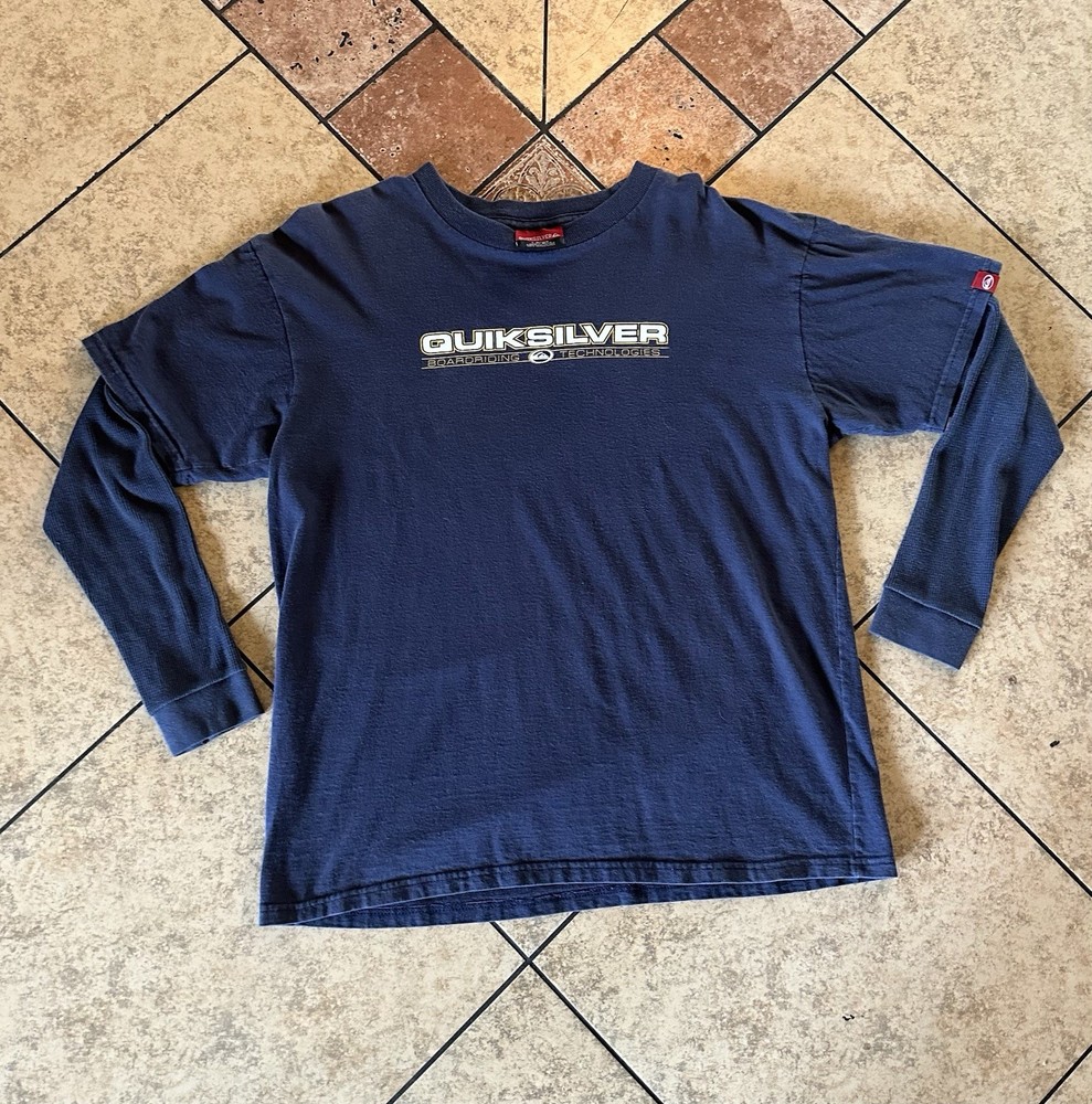 Vintage 90s Y2K Quicksilver Surf Boarding Tech T Shirt Long Sleeve Large Thermal