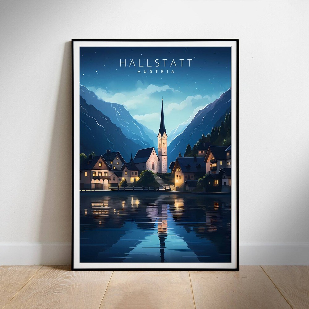 Printable Wall Art Austria Hallstatt Retro Travel Poster Instant Hanging Decor