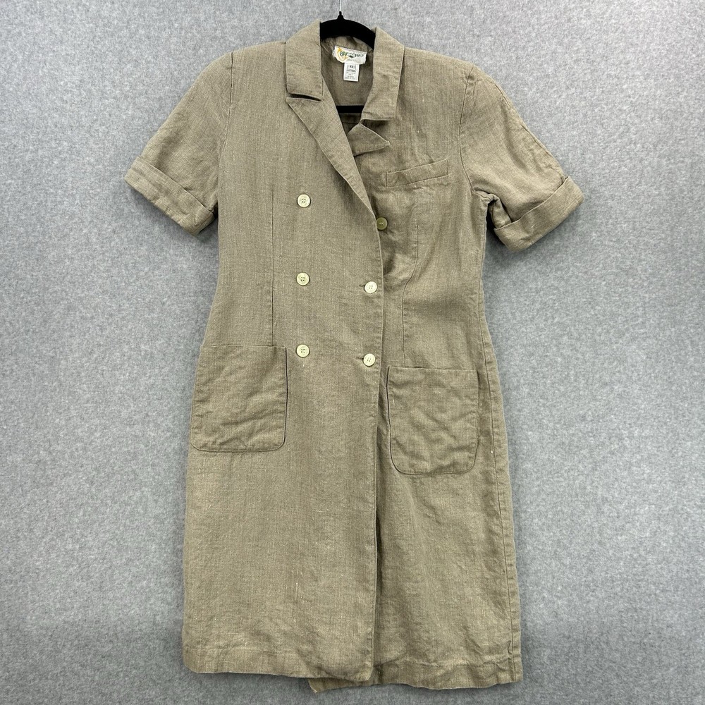 Breeches Dress Womens 8 Beige 100% Linen Button Up Vintage Knee Length Office