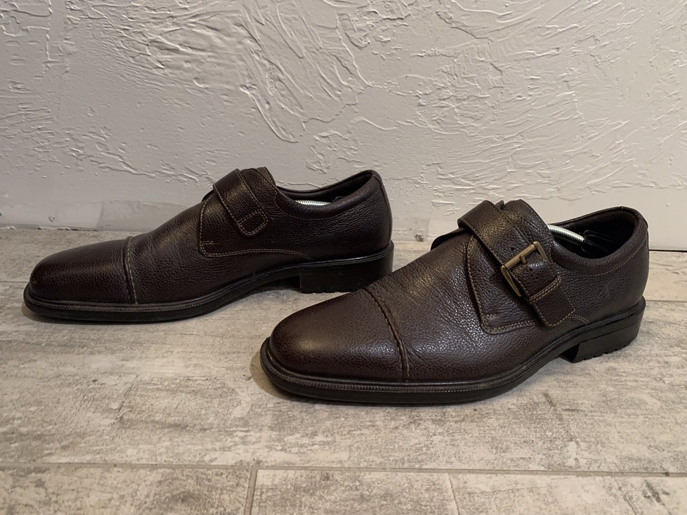 Cole Haan Monk Strap Cap Toe Mens Shoes Pebbled Leather Brown 9.5M